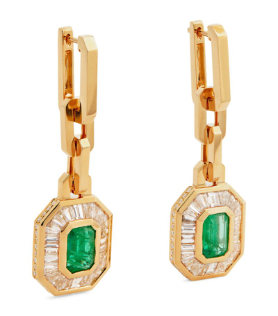 Shay 18k Yellow Gold Mini Deco Diamond And Emerald Earrings