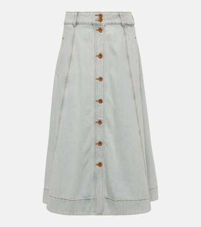 Zimmermann August Denim Midi Skirt In Blue