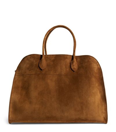 The Row Suede Margaux 17 Tote Bag In Desert_pld