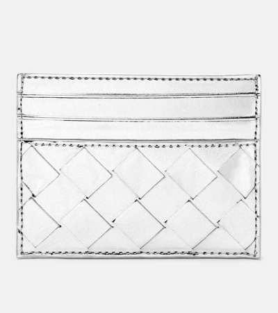 Bottega Veneta Intrecciato Leather Card Holder In Silver