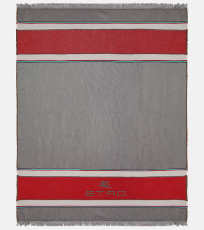 Etro Embroidered Wool And Cashmere Throw In Grey