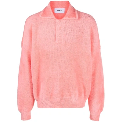 Bonsai Logo-patch Brushed-effect Polo Jumper In Pink