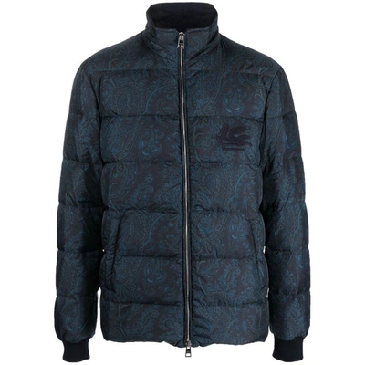 Etro Padded Down Jacket In Blue