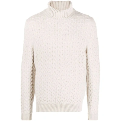 Fedeli Roll-neck Cable-knit Jumper In Neutrals