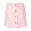 Gcds Fringe Trim Tweed Buttoned Short Skirt In Pink