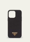 Prada Triangle Saffiano Leather Phone Case In F0002 Nero