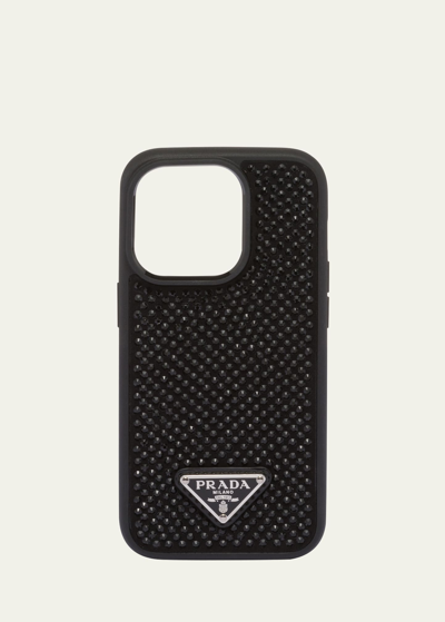 Prada Triangle Logo Crystal Phone Case In F0002 Nero