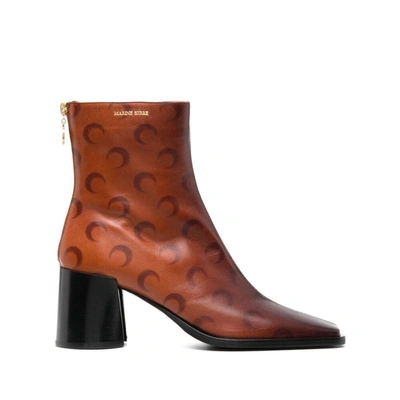 Marine Serre Brown Moon Print Airbrushed Leather Boots