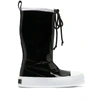 Moschino Glossy High-shaft Boots With Contrasting Sole In Black