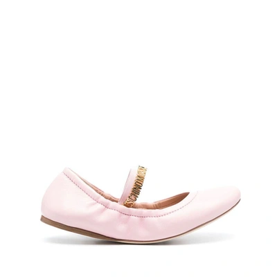 Moschino Leather Ballerina Shoes In Nude & Neutrals