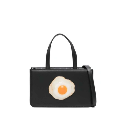 Puppets And Puppets Small Egg Leather Tote Bag In Black