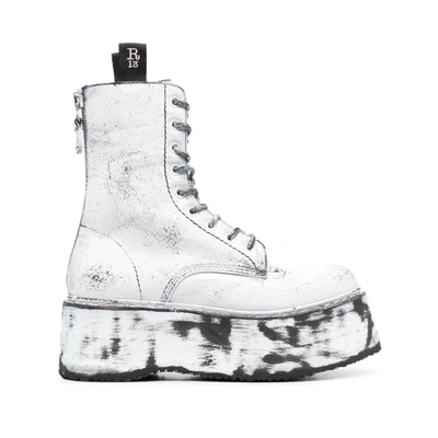 R13 Double Stack Cracked-effect Leather Boots In White