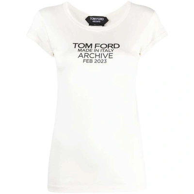 Tom Ford Logo印花真丝t恤 In White
