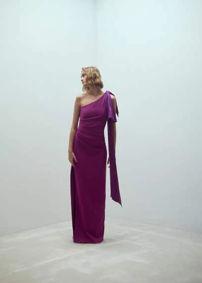Mango Asymmetrical Maxi-bow Dress Purple