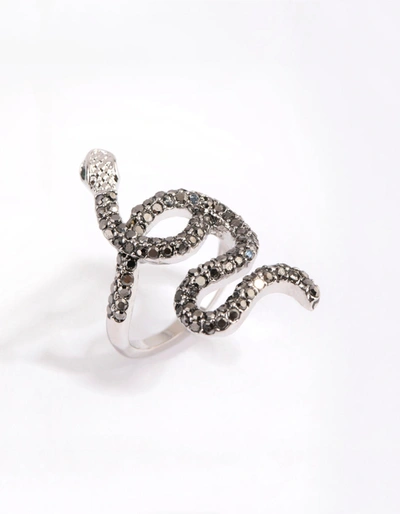 Lovisa Rhodium Black Diamante Snake Swirl Ring In Multi