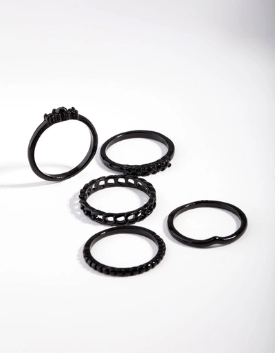 Lovisa Black Diamante And Chain Ring 5 Pack In Multi
