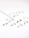 Lovisa Rhodium Tiny Graduated Black Earring 12 Pack In Silver