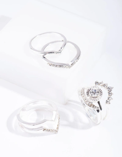 Lovisa Silver Diamante Point Ring 7 Pack In Multi
