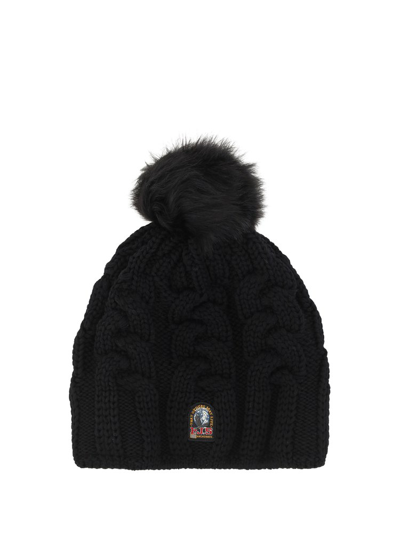 Parajumpers Cable-knit Pompom Beanie In Black