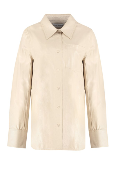 Stand Studio Faux-leather Long-sleeve Shirt In White