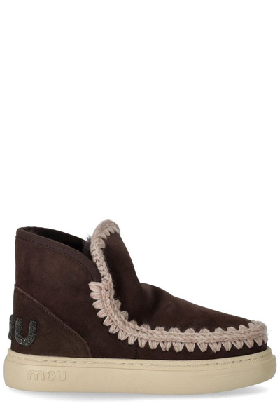 Mou Eskimo Whipstitch-trim Ankle Boots In Brown