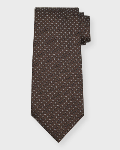 Isaia Men's Micro-print Silk Tie In Dark Brown