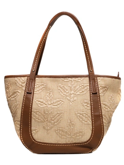 Plinio Visona' Two-handled Bag In Leather Raffia In Brown