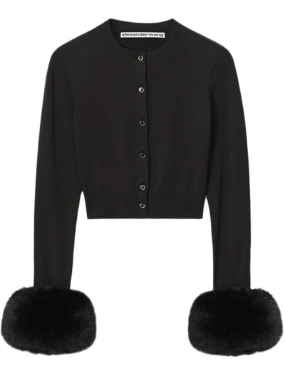 Alexander Wang Faux Fur Cardigan In Black