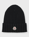 Moncler Ribbed-knit Virgin Wool Beanie In Black