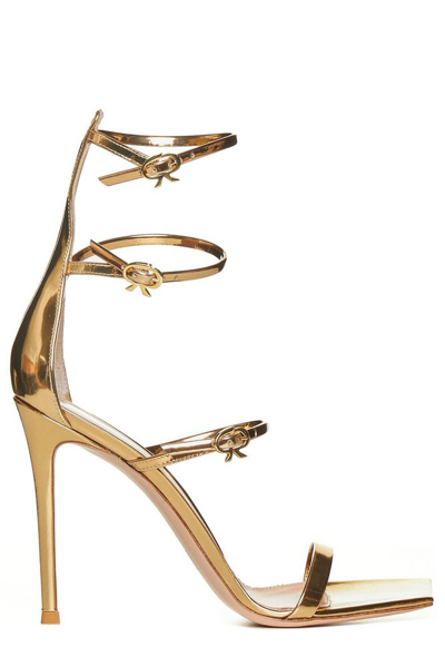 Gianvito Rossi Ribbon Uptown Heeled Sandals In Gold