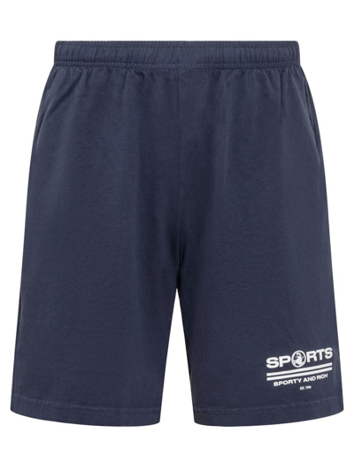 Sporty And Rich Sporty & Rich Logo Printed Elasticated Waistband Shorts In Navy