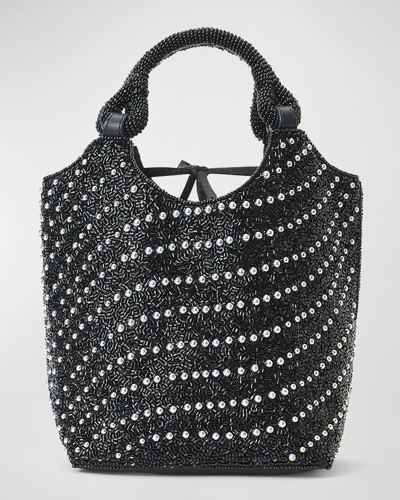 Staud Leopard Beaded Tote Bag In Black