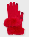 Sofia Cashmere Touchscreen Cashmere & Faux Fur Gloves In Red