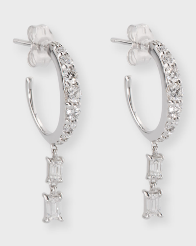 Lana Flawless Graduating Huggie Earrings With Dangling Emerald-cut Diamonds In White