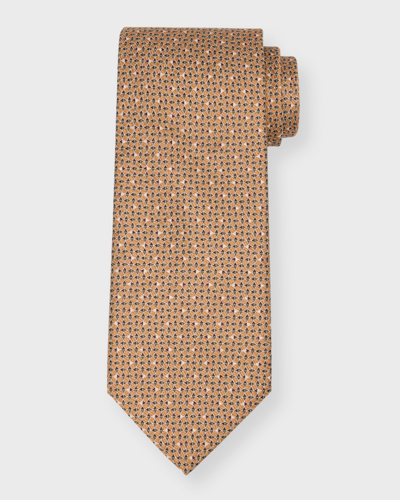 Brioni Men's Micro-circles Silk Tie In Apricot