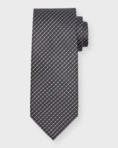 Brioni Men's Grid And Circle Silk Tie In Black