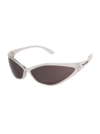 Balenciaga 90s Oval Iridescent Injected Nylon Wrap Sunglasses In Grey