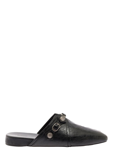 Balenciaga Cosy Cagole Backless Leather Loafers In Nero