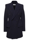 BALENCIAGA 'HOURGLASS' BLUE DOUBLE-BREASTED JACKET WITH PEAKED REVERS IN BRUSHED WOOL WOMAN
