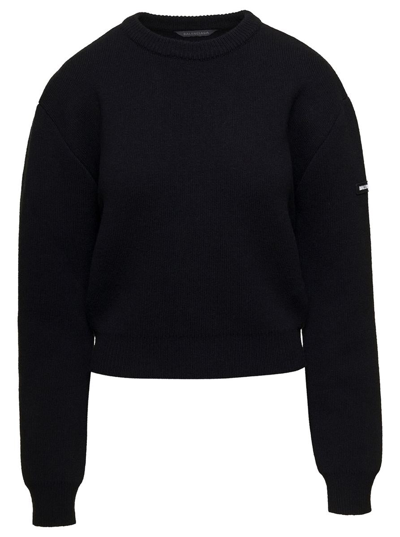 Balenciaga Logo-patch Wool-blend Sweater In Black