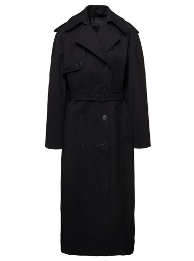 Balenciaga Hourglass Oversized Double-breasted Wool And Cotton-blend Trench Coat In Black