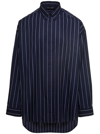 BALENCIAGA BLUE STRIPED OVERSIZED BLOUSE AND CONTRASTING LOGO IN COTTON BLEND MAN