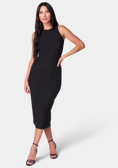 Bebe Rib Sleeveless Midi Dress In Black