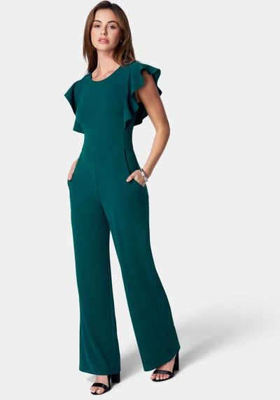 Bebe Flutter Sleeve Core Jumpsuit In Hunter