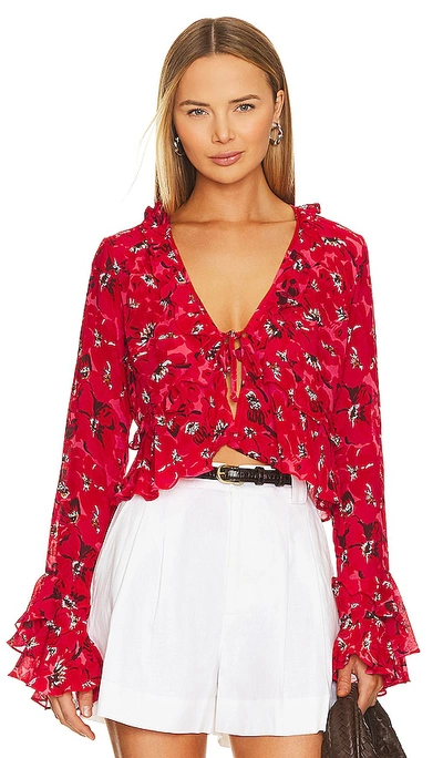 Faithfull The Brand Montenegro Floral-print Georgette Blouse In Red