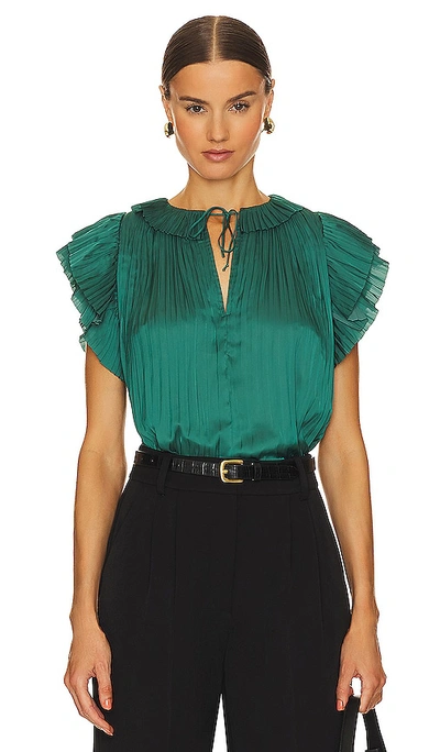 Ulla Johnson Elli Ruffled Pleated Top In Green