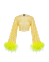 SANTA BRANDS SPARKLE YELLOW FEATHERS TOP WIDE SLEEVES