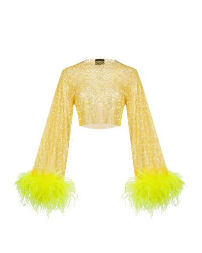 Santa Brands Sparkle Yellow Feathers Top Wide Sleeves
