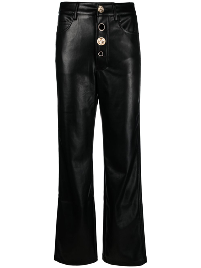 Rotate Birger Christensen Rotie Button-embellished Recycled Faux Leather Straight-leg Trousers In Black