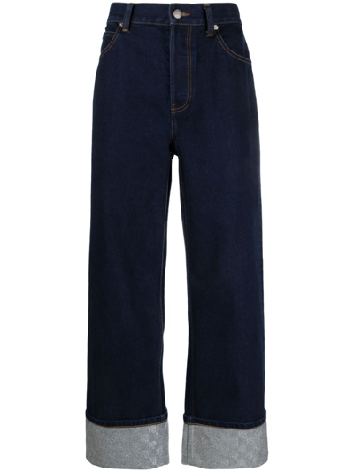 Alexander Wang Crystal Embellished-cuffs Wide-leg Jeans In Blu Blu E Verdi